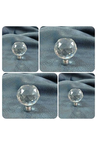 ARON (4 PCS) Crystal Ball Transparent Chrome Button Handle Furniture Cloakroom Nightstand Dresser Ø 30mm