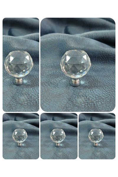 ARON (5 PCS) Crystal Ball Transparent Chrome Button Handle Furniture Cloakroom Nightstand Dresser Ø 30mm