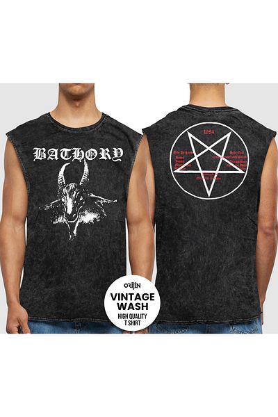 Orijin Tekstil Bathory Front Back Printed Washed Vintage Sleeveless T-shirt Tank Top