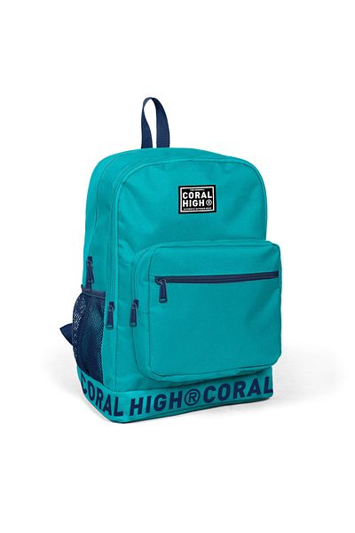 Coral High Turquoise Embroidery Logo Four Compartment USB Backpack 24110