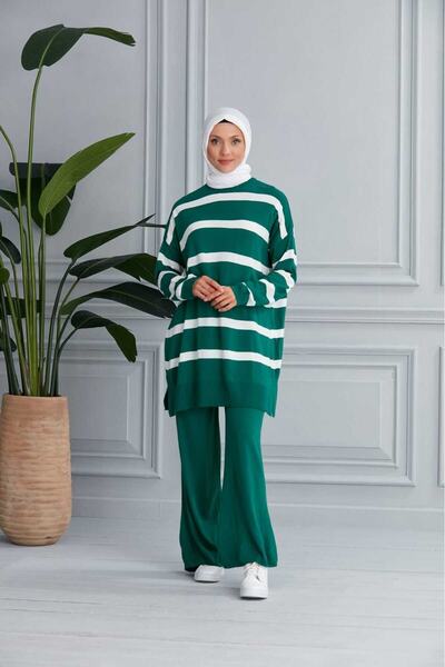 MODAMÜNASİP Υπέροχο ριγέ διπλό σετ πλεκτών ενδυμάτων