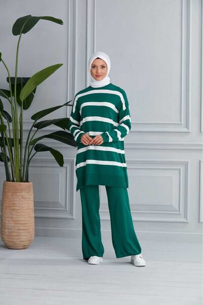 MODAMÜNASİP Υπέροχο ριγέ διπλό σετ πλεκτών ενδυμάτων