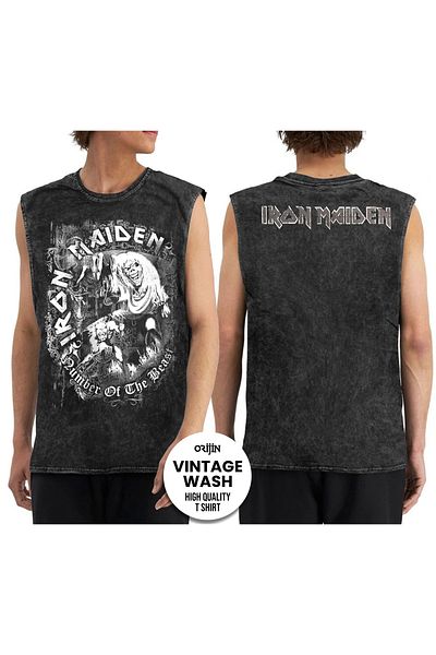 Orijin Tekstil Iron Maiden Number Of The Beast Front Back Printed Washable Vintage Sleeveless T-shirt Tank Top