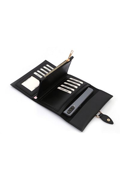 Womancraft Portofel de damă cu cataramă din piele moale Accesoriu portofel de damă negru