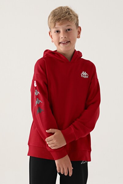 Kappa Red Sleeve Print Detail Hooded Boy's Sweatshirt