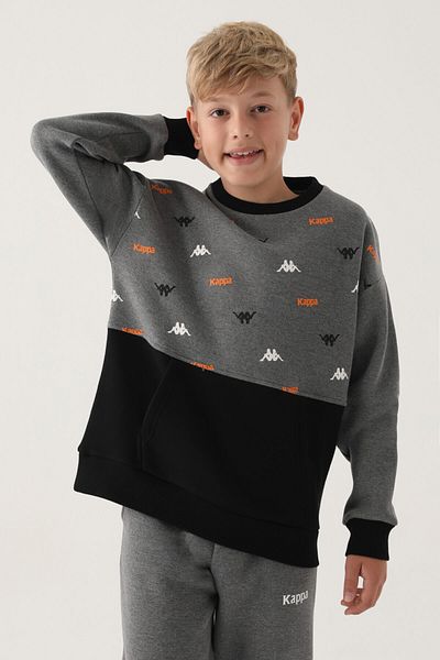 Kappa Anthracite Melange Printed Garnished Kangaroo Pocket Boys Sweatshirt
