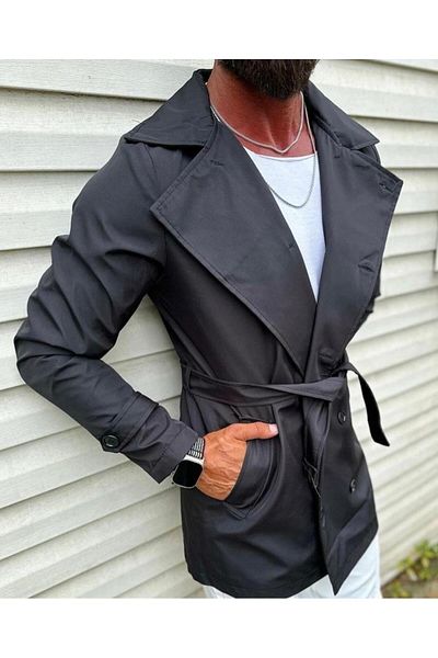 majesteleristore Lining Detailed Men's Overcoat & Trench Coat Black (Water Repellent, Belt Detailed)