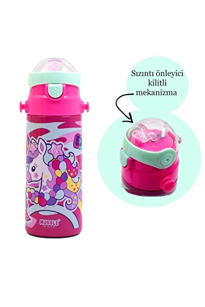 MUGGLE Pipetli Unicorn Pembe Çocuk Okul Çelik Matara 550ml Mt2349