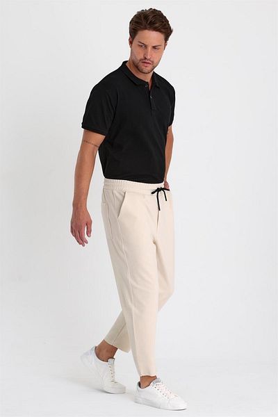 COMBINE Men's Cream Side Pocket, Elastic Waist, Lace-Up, Comfortable Cut Jogger Pants
