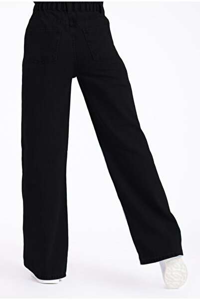 SHEVEGA Black Elastic Waist Boyfriend Wide Leg Jeans Wide Leg Jeans