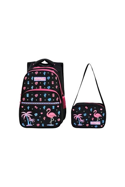 TRENDKEF Drăguț Flamingo Negru Roz Primar ghiozdan și Lunch PBW8900