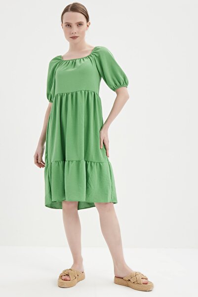 MEECY Жіноча темно-зелена сукня з коміром-мадонною