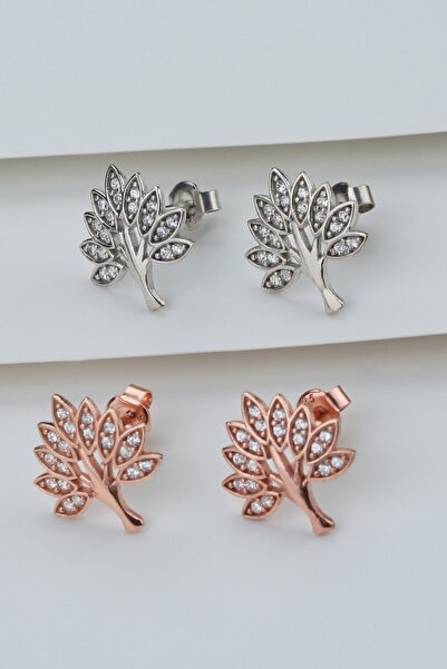 Şimal Silver 925 Ayar Gümüş Çınar Ağacı Çivili Küpe