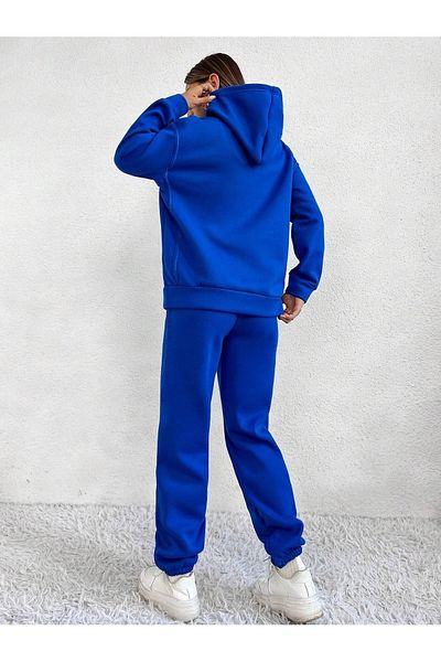 CLAYES California W.C Tracksuit Set Sweatshirt Jogger - Sax Blue Printed Oversize Ribbon Hoodie