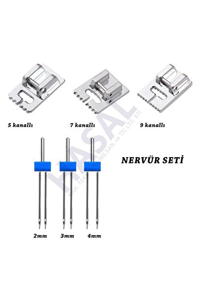 HasalMakine Nervür Dikiş Seti (5-7-9 Kanallı Ayak ve 2,3,4mm çift iğne)