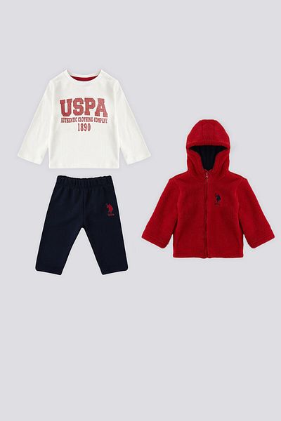 U.S. Polo Assn. طقم أطفال من القطبية بسحاب أحمر من يو اس بولو أسن مكون من 3 قطع