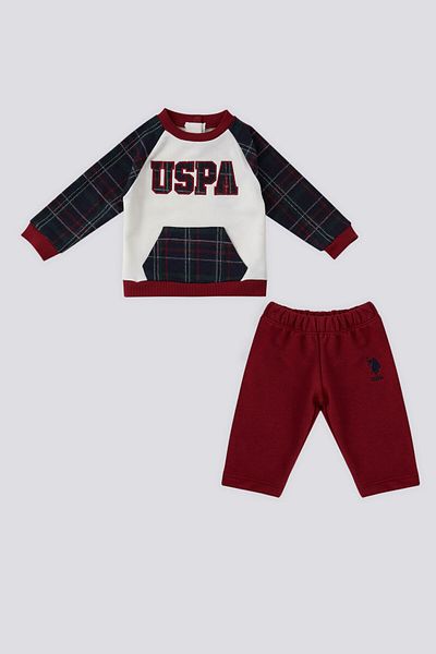 U.S. Polo Assn. U.S. Polo Assn Cream Plaid Sleeve and Kangaroo Pocket Detail Baby Set of 2