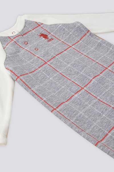 U.S. Polo Assn. U.S. Polo Assn Grey Melange Plaid Pattern Baby Jumpsuit