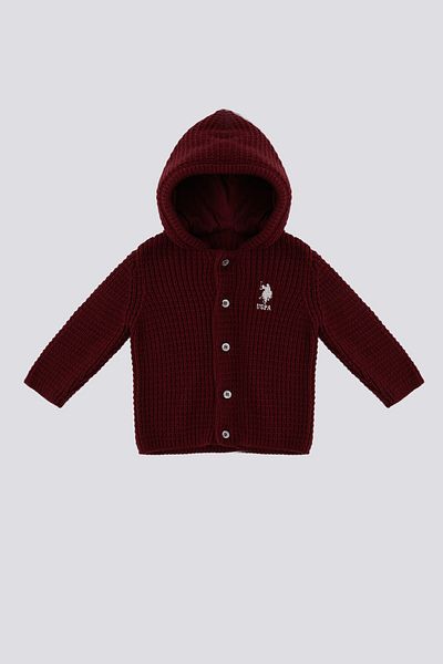 U.S. Polo Assn. U.S. Polo Assn Claret Red Hooded Baby Baby Cardigan