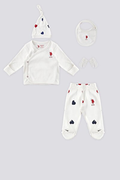 U.S. Polo Assn. Ekru Kalp Desen Bebek 5Li Hastane Çıkış Seti