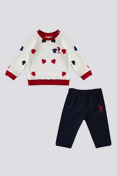 U.S. Polo Assn. U.S. Polo Assn Ecru Heart Pattern Collar Snap Baby Set of 2