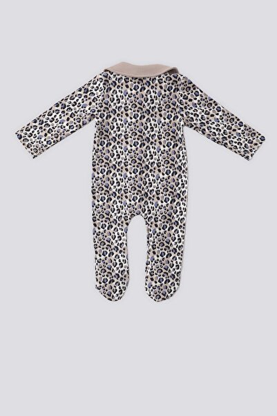 U.S. Polo Assn. US Polo Assn Cream Leopard Pattern Front Snap Detail Baby Jumpsuit