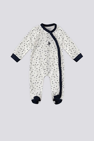 U.S. Polo Assn. U.S. Polo Assn Yıldız Desen Çıtçıtlı Krem Bebek Tulum