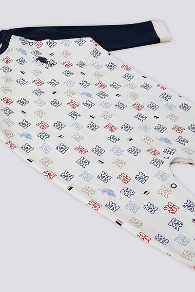 U.S. Polo Assn. US Polo Assn Garnished Snap Collar Cream Baby Jumpsuit