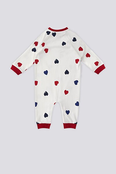 U.S. Polo Assn. U.S. Polo Assn Ecru Heart Pattern Snap Collar Baby Jumpsuit