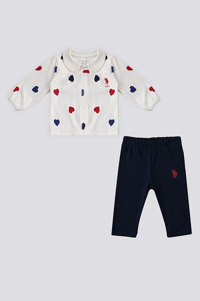 U.S. Polo Assn. U.S. Polo Assn Ecru Heart Pattern Snap Shirt Collar Baby Set of 2