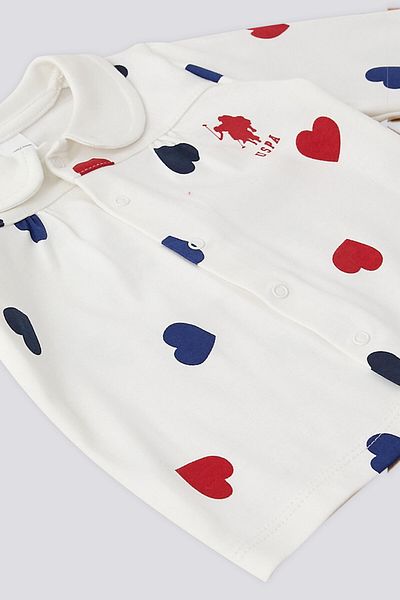 U.S. Polo Assn. U.S. Polo Assn Ecru Heart Pattern Snap Shirt Collar Baby Set of 2