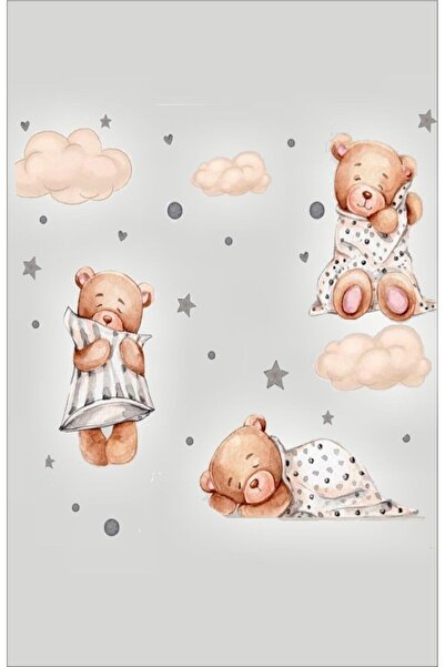3pcs Sleeping Teddy Bear Clouds And Stars Kids Baby Room Stickers Set