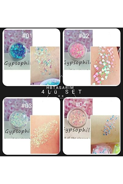 hbtasarim Glitter Jel Far 4lü Kremsi Simli Yüz-vücut Simi-parlak Set Palet