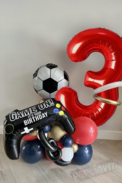 PARTİAVM Football Themed Balloon Set Soccer Concept Football Ball with Number...