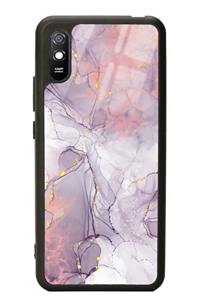 Spoyi Xiaomi Redmi 9A Fuşya Mermer Tasarımlı Glossy Telefon Kılıfı