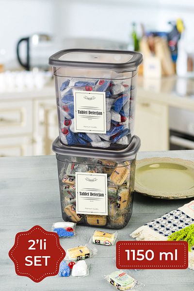 Vienev Labeled 1150 ml 2-Piece Peggy Rectangular Detergent Storage Container Set Anthracite