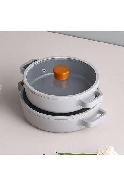 NEOFLAM Fika Aluminum Casting 2-Piece Saucepan Set with Glass Lid Gray 20-22 cm