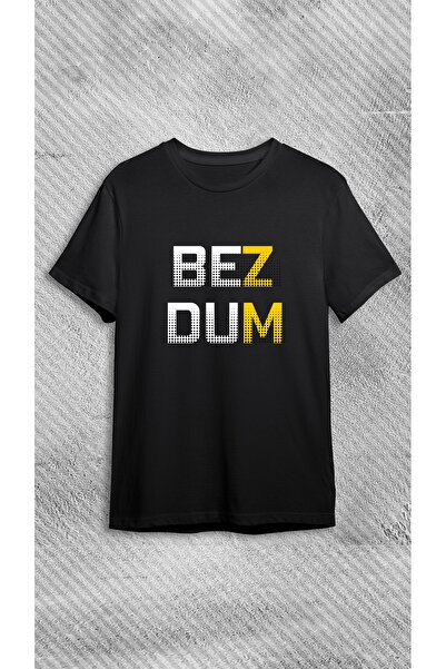 VİZYON İKRA طاقم الرقبة Bezdum النص المطبوع تي شيرت أسود