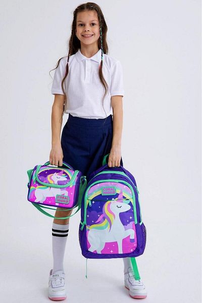 Coral High 3 Pieces Kids School Bag Set with Purple Unicorn Pattern - Set 0114376