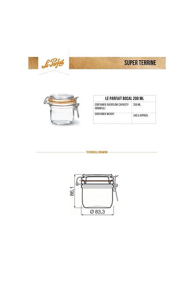Le Parfait Super Terrines Glass Jar with Clip/Seal 200 ml