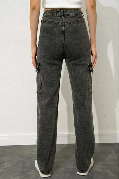 Trn JNS Pantaloni de jeans cu talie super înaltă din lycra, largi la spate, cu talie super înaltă