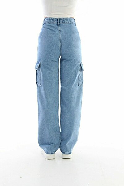 Trn JNS Klara Baby Ice Blue Cargo Pantaloni largi din lycra cu talie super înaltă, fără buzunare