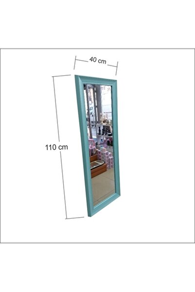 M3DECORİUM 110Cm Boy Turkuaz Mavi Çerçeve Boy Koridor Soyunma Kabini Aynası