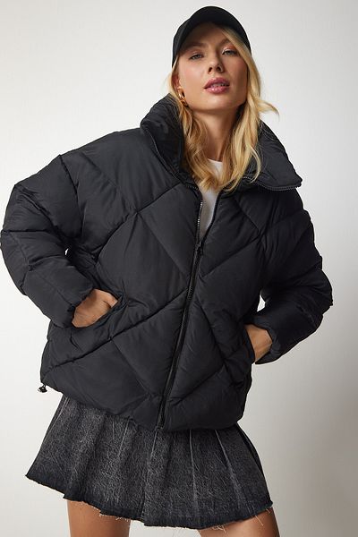 Happiness İstanbul Dámský černý rolák Oversize Puffer Jacket HK00028
