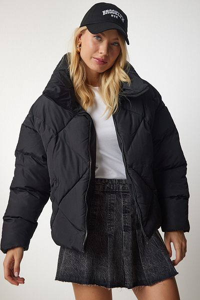 Happiness İstanbul Dámský černý rolák Oversize Puffer Jacket HK00028