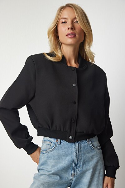 Happiness İstanbul Dámská černá zapínací bunda Bomber TO00079