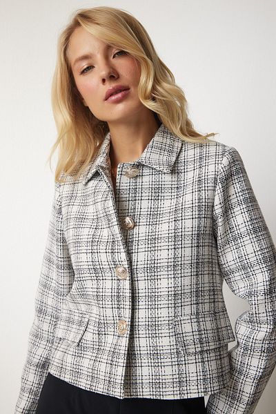 Happiness İstanbul Γυναικείο Tweed τζάκετ με λευκά κουμπιά HG00005