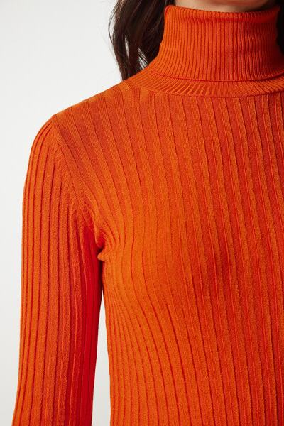 Happiness İstanbul Women's Orange Turtleneck Ribbed Basic Sweater bv00095