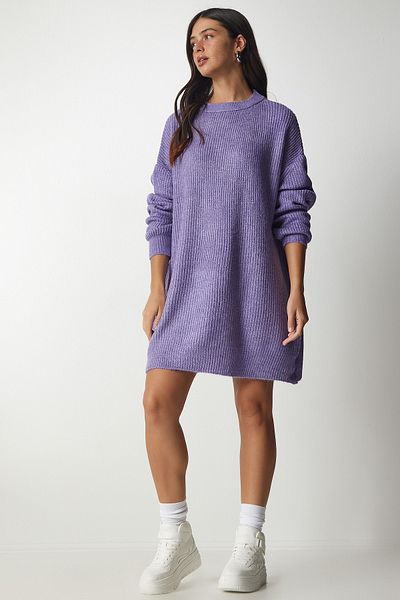 Happiness İstanbul Női lila Oversize Long Basic kötöttáru pulóver BV00099