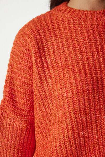 Happiness İstanbul Γυναικείο πορτοκαλί μπαλόνι μανίκι Βασικό πλεκτό φούτερ BV00098